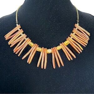Handmade Gold, Yellow, Bronze Fanned Statement Necklace
